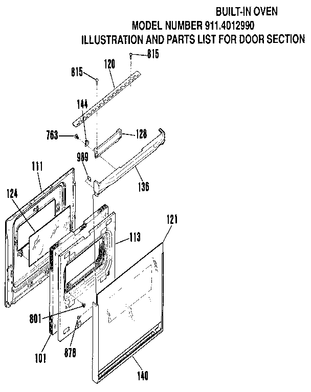 Kenmore 9114012990 door section diagram