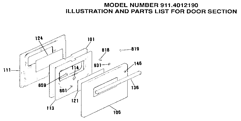 Kenmore 9114012990 door section diagram