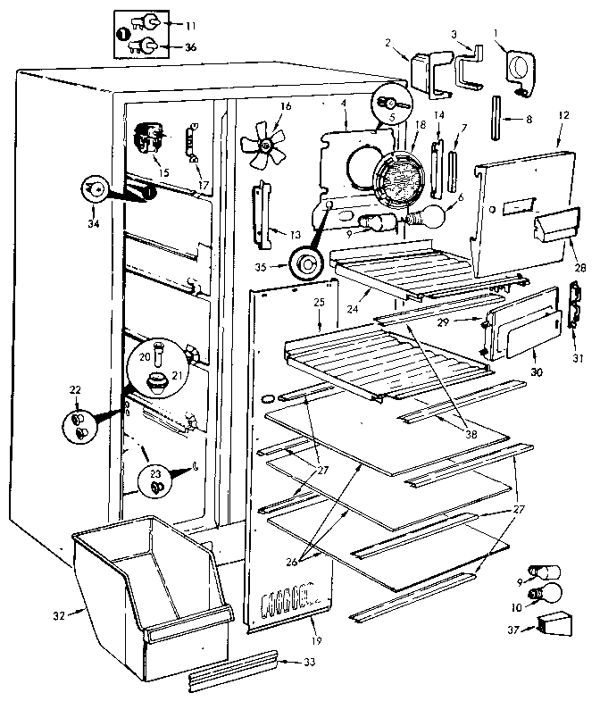 Jenn-Air JRSD225B/M9Q20A freezer section diagram