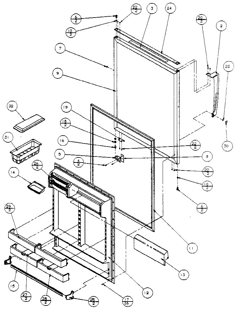 Amana 86868-P1116904W fresh food door diagram