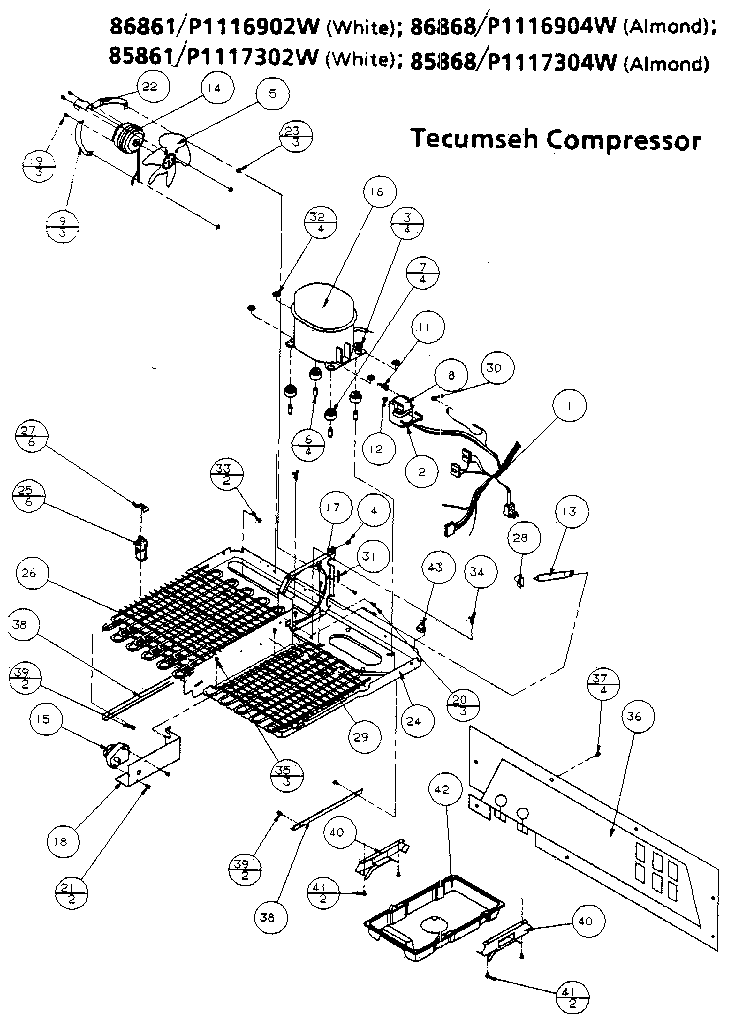 Amana 86868-P1116904W unit parts- tecumseh compressor diagram