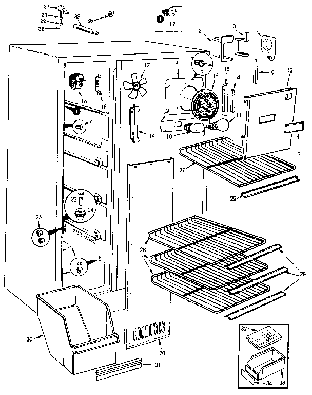 Jenn-Air JRS203B/MBQ01A freezer compartment diagram