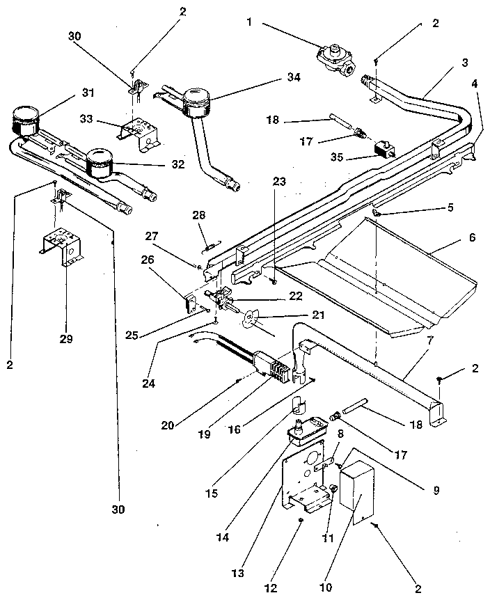 Kenmore 1197488882 oven & top burners section diagram