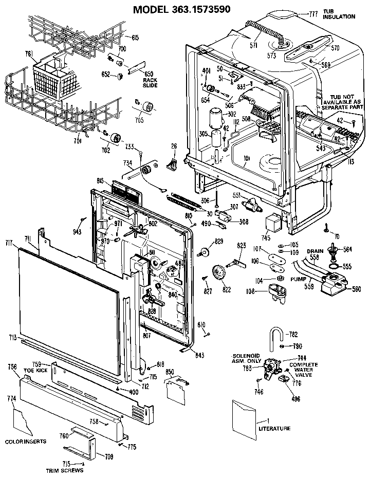 Kenmore 3631573590 cabinet and door diagram