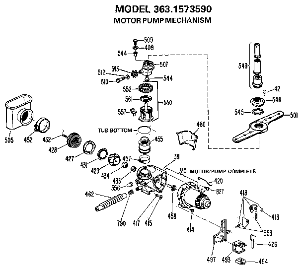 Kenmore 3631573590 motor pump mechanism diagram