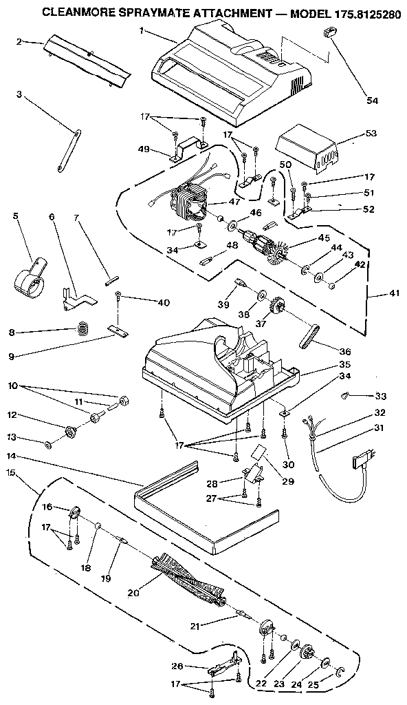 Kenmore 1758125280 nozzle and motor assembly diagram