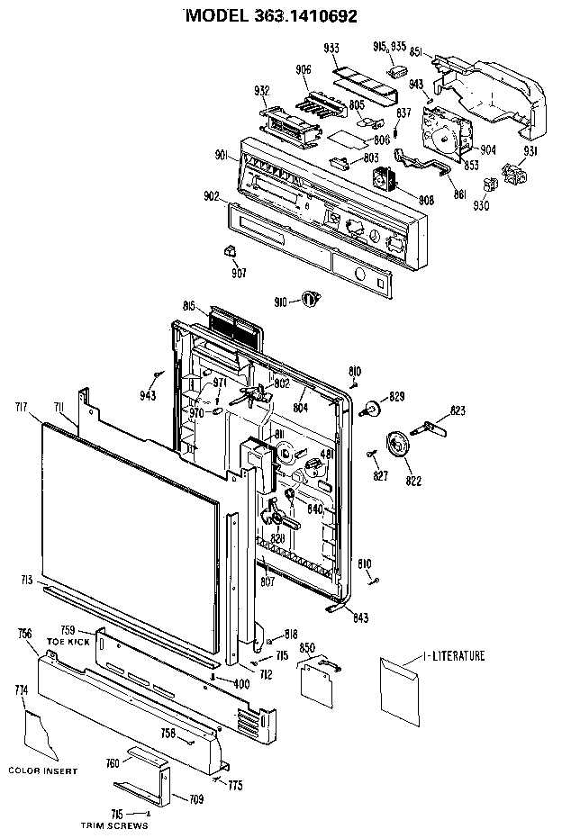 Kenmore 3631410692 escutcheon and door diagram