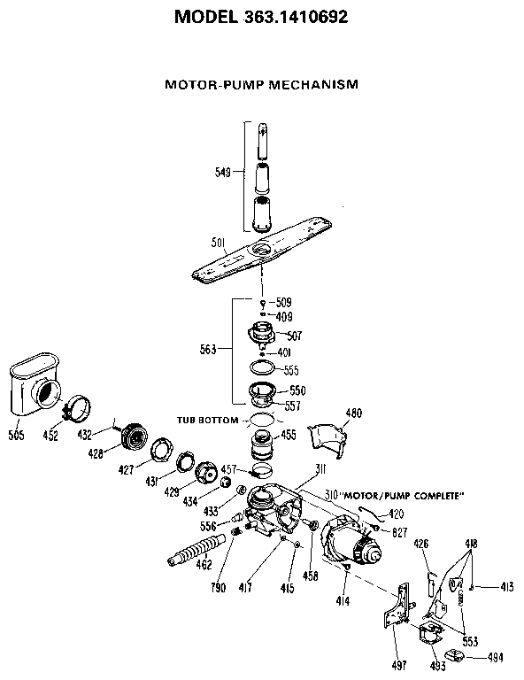 Kenmore 3631410692 motor pump mechanism diagram