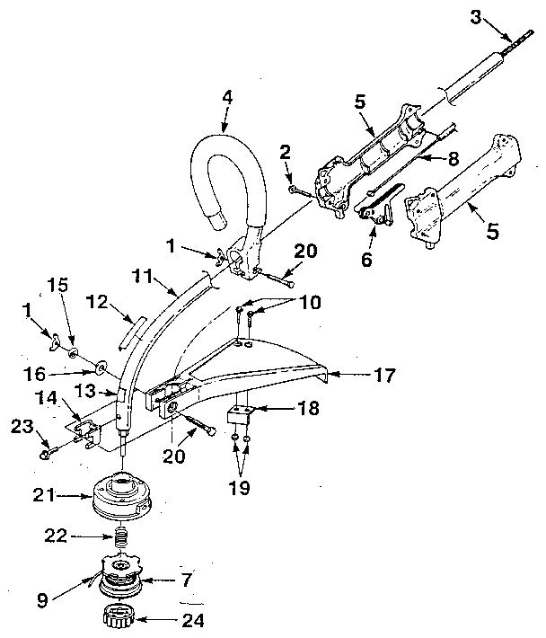 Homelite HGT17 drive shaft and cutting head diagram