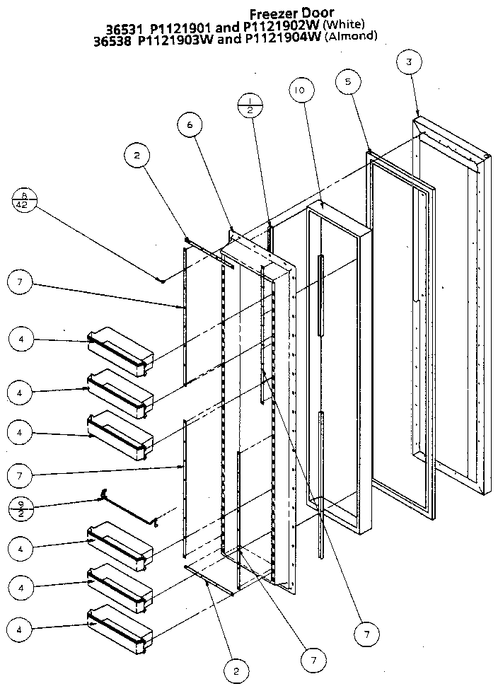 Amana 36538-P1121903W freezer door diagram
