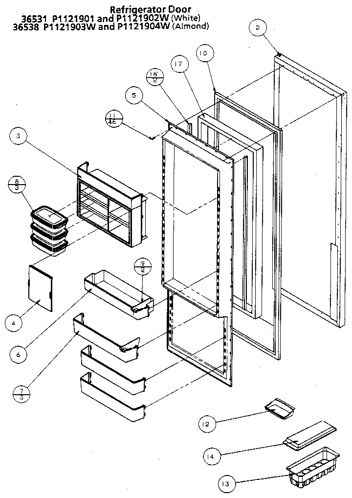 Amana 36538-P1121903W refrigerator door diagram
