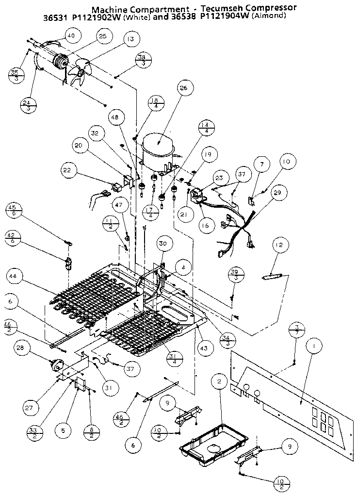 Amana 36538-P1121903W machine compartment - tecumseh compressor diagram