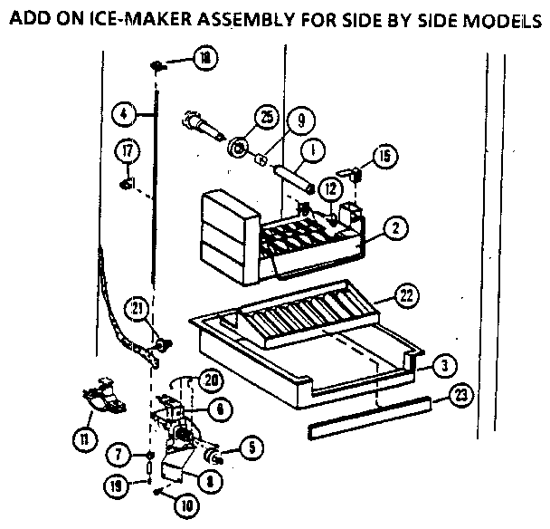 Amana 36538-P1121903W add on ice-maker assembly for side by side models diagram