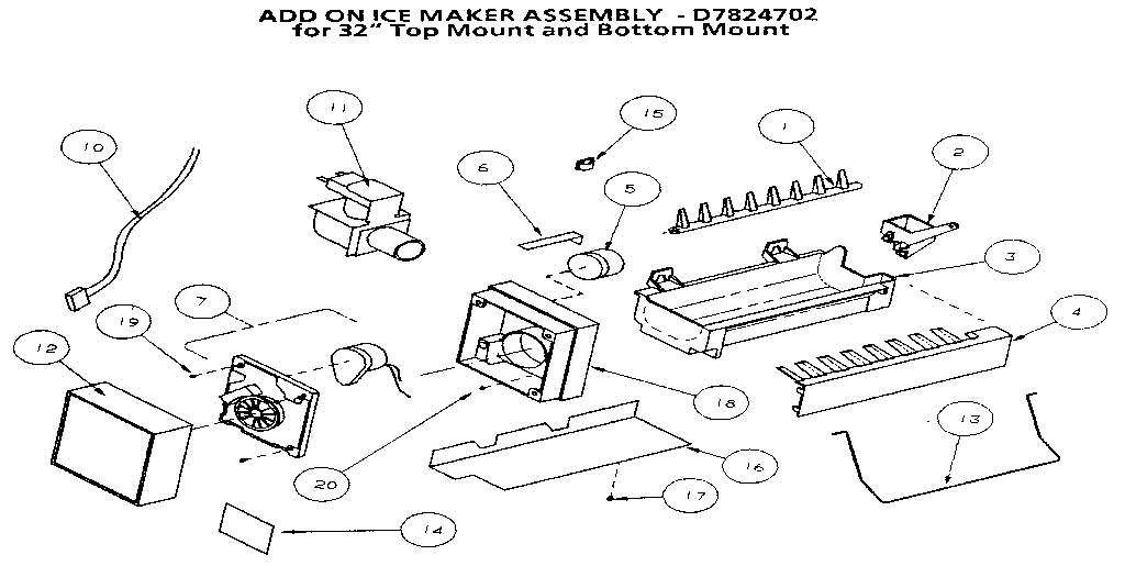Amana 86061-P1125512W add on ice maker assembly - d7824702 diagram
