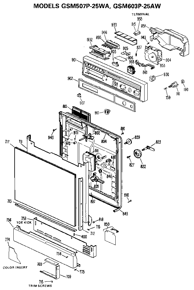 GE GSM603P-25AW models gsm507p-25wa, gsm603p-25aw diagram