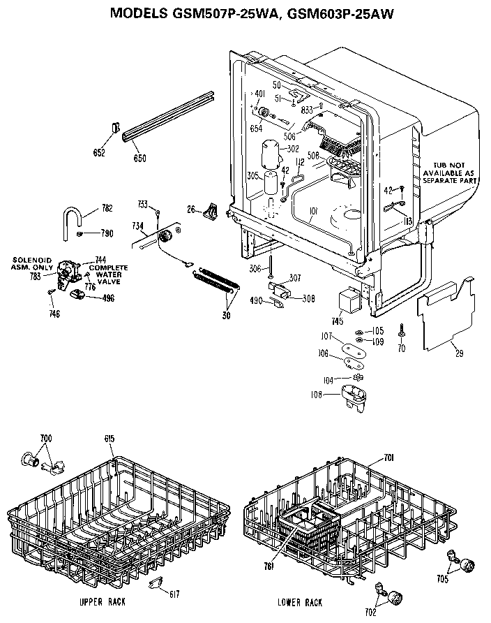 GE GSM603P-25AW models gsm507p-25wa, gsm603p-25aw diagram