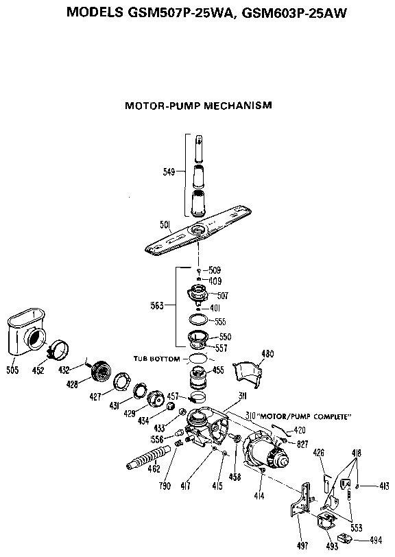 GE GSM603P-25AW models gsm507p-25wa, gsm603p-25aw diagram