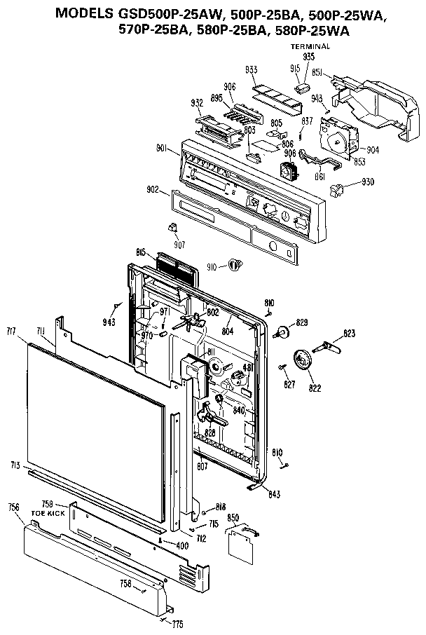 GE GSD570P-25BA gsd500p-25aw500p-25ba500p-25wa570p-25ba580p-25ba580p-25wa diagram