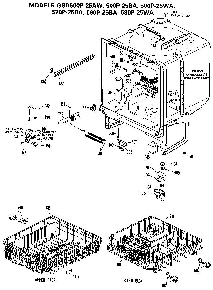 GE GSD570P-25BA gsd500p-25aw500p-25ba500p-25wa570p-25ba580p-25ba580p-25wa diagram