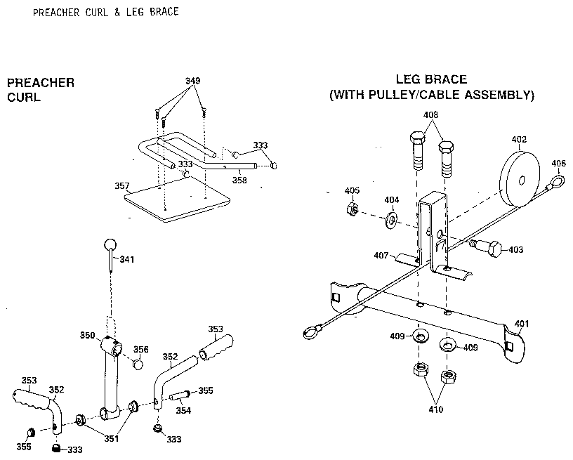 DP 15-3500 preacher curl & leg brace diagram