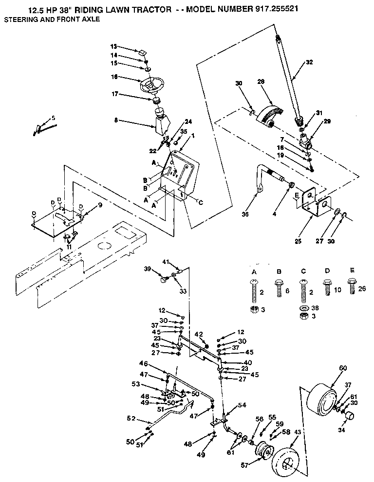 Craftsman 917255521 steering and front axle diagram