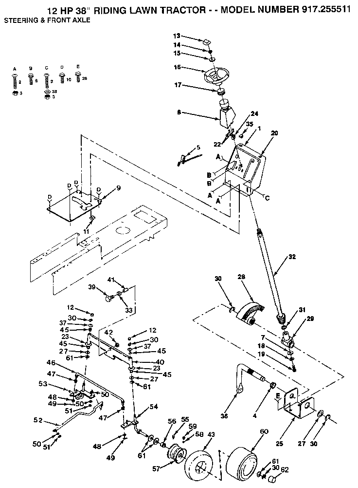 Craftsman 917255511 steering & front axle diagram