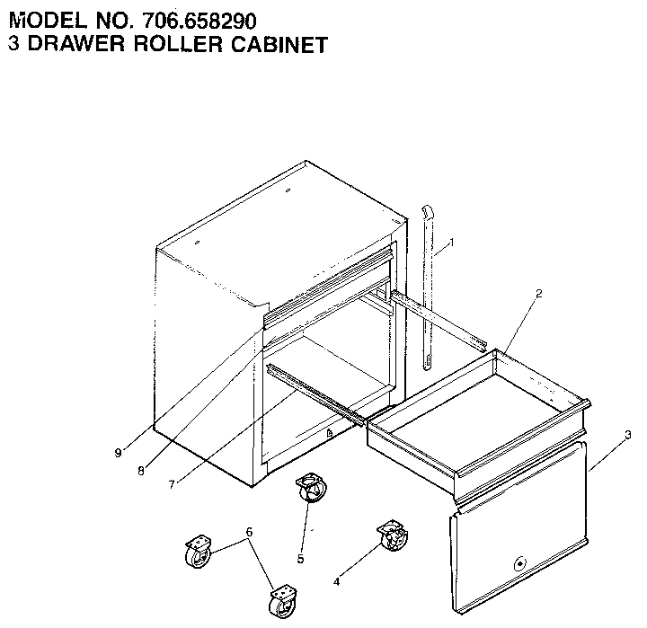 Craftsman 706658290 3 drawer roller cabinet diagram