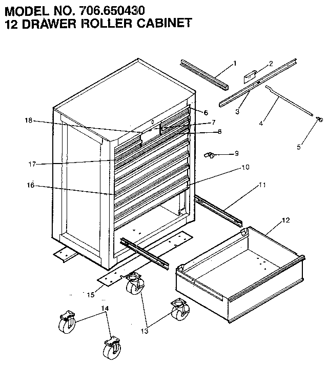 Craftsman 706650430 12 drawer roller cabinet diagram
