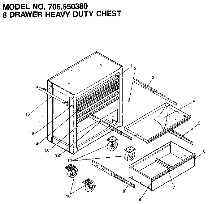 Craftsman 706650380 8 drawer heavy duty chest diagram