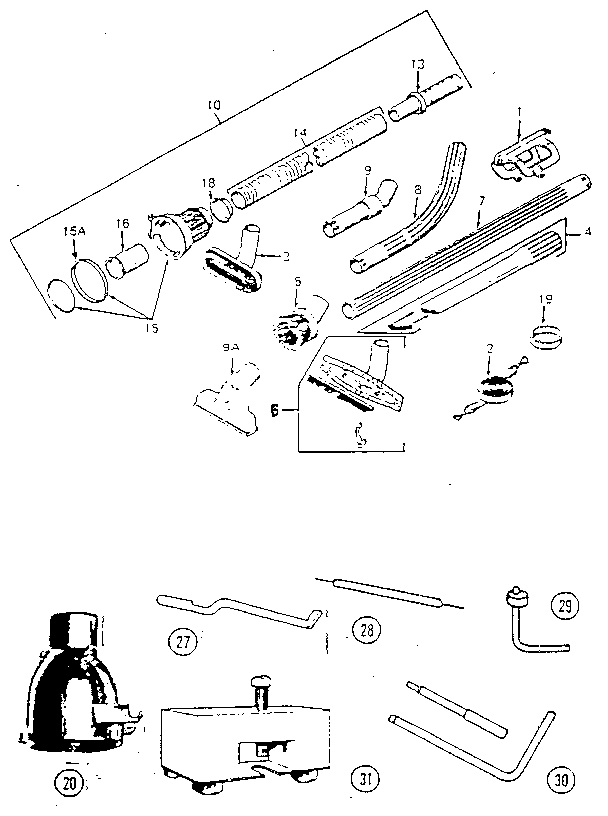 Kirby D-80 attachments, hose, hose ends, tools diagram