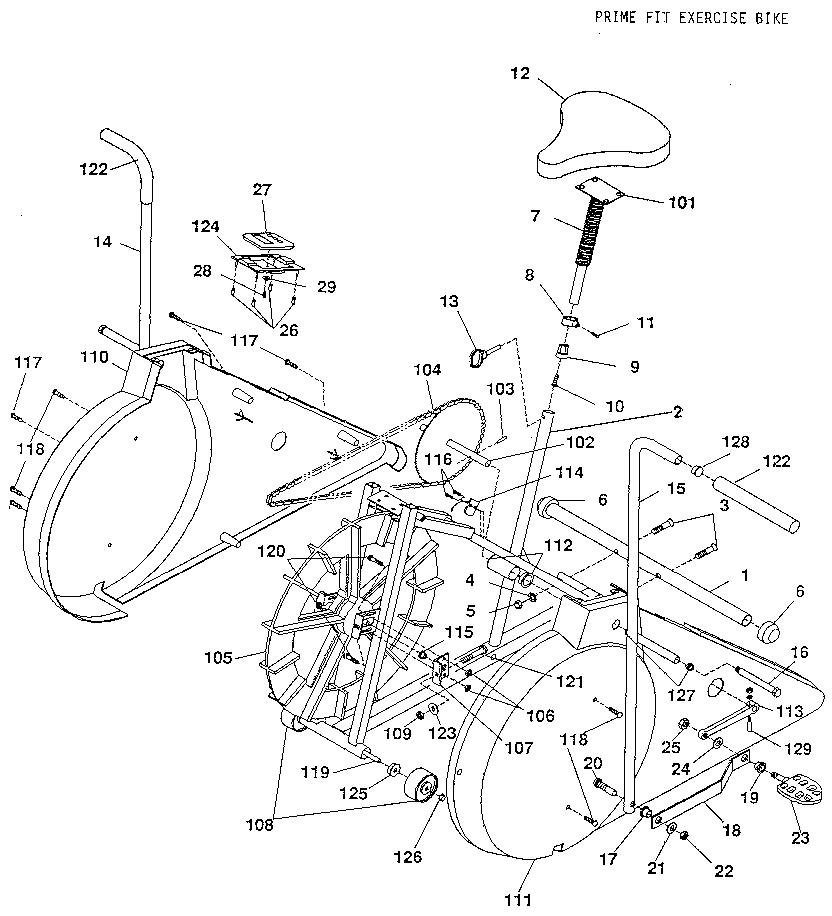 Lifestyler 28853 prime fit exercise bike diagram