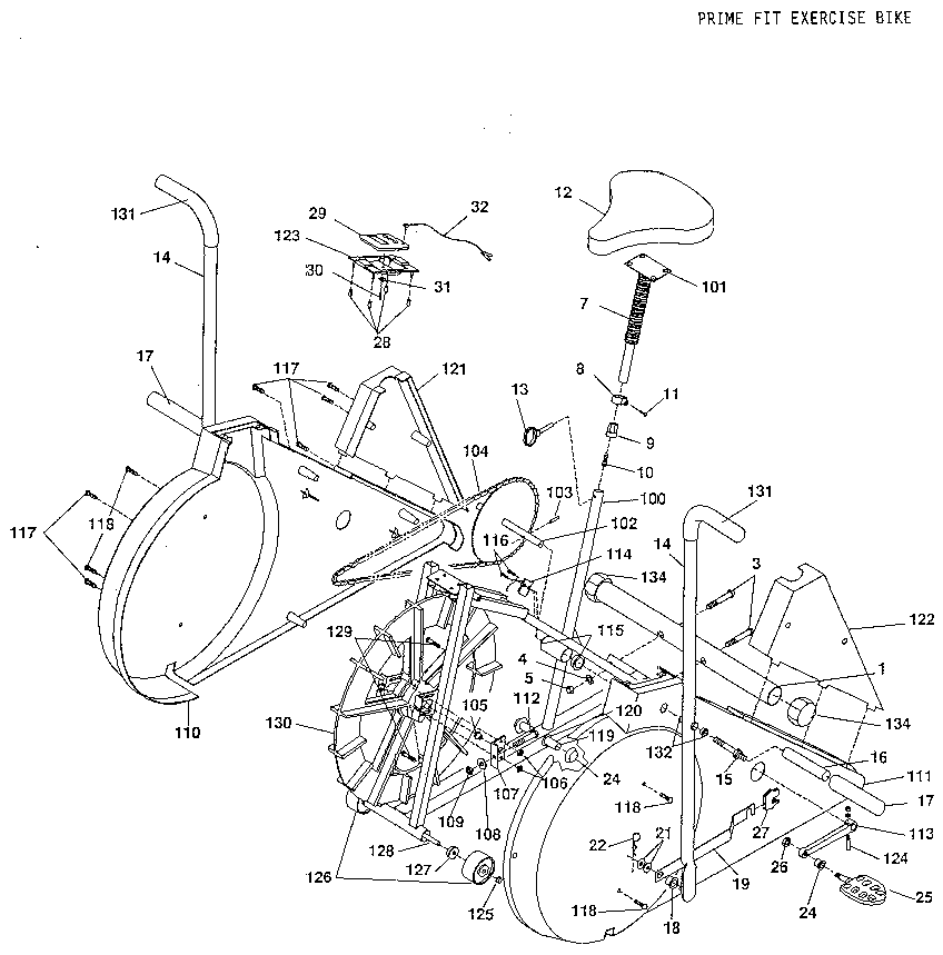 DP 14-6200 prime fit exercise bike diagram