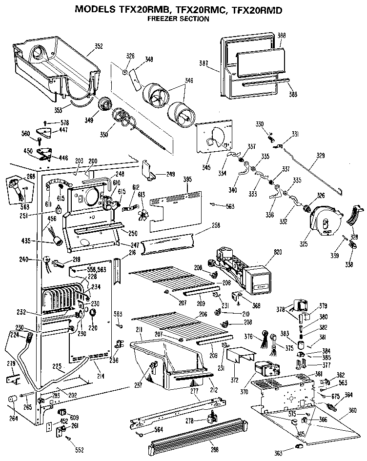 GE TFX20RMD freezer section diagram
