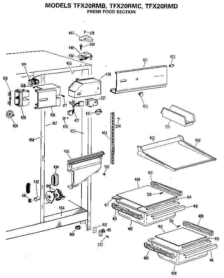 GE TFX20RMD fresh food section diagram