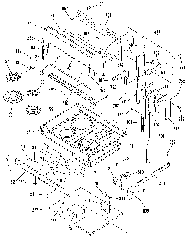 Kenmore 9119851191 main top section diagram