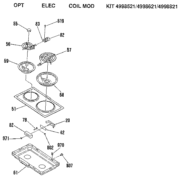 Kenmore 9114698818 opt elec coil mod kit 4998521/4998621/4998821 diagram