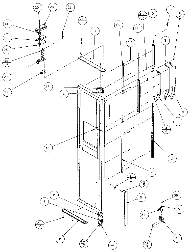 Amana 36511-P1121603W freezer door, hinge, and trim diagram