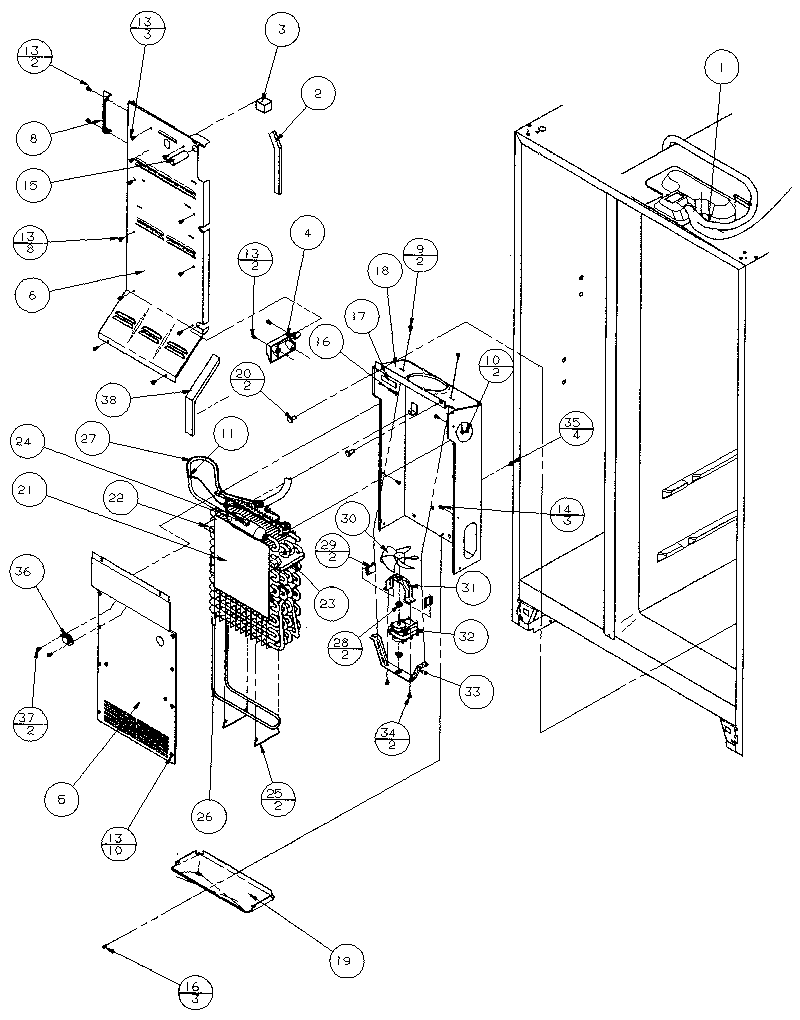 Amana 36511-P1121603W evaporator and air handling diagram