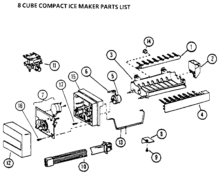 Amana 36511-P1121603W 8 cube compact ice maker diagram