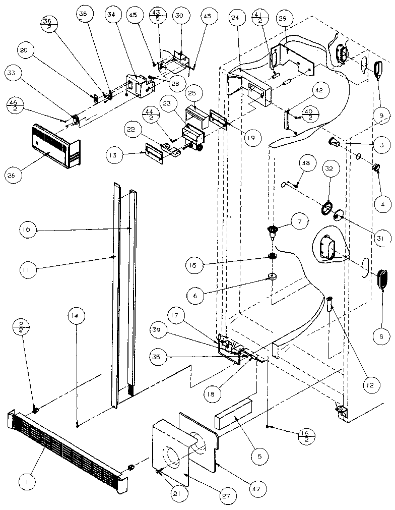Amana 36795-P1152603W refrigerator/freezer controls and cabinet diagram