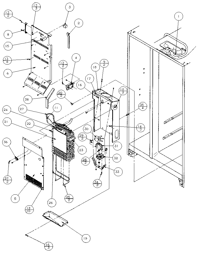Amana 36795-P1152603W evaporator and air handling diagram