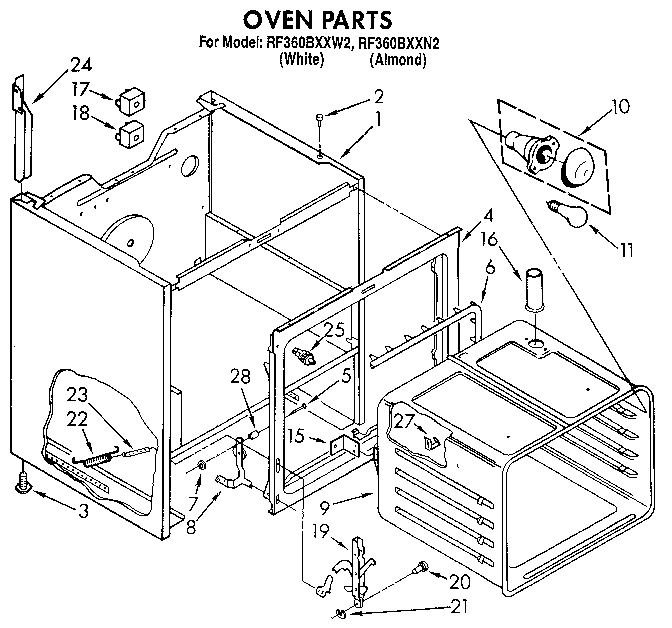 Whirlpool RF360BXXN2 oven diagram