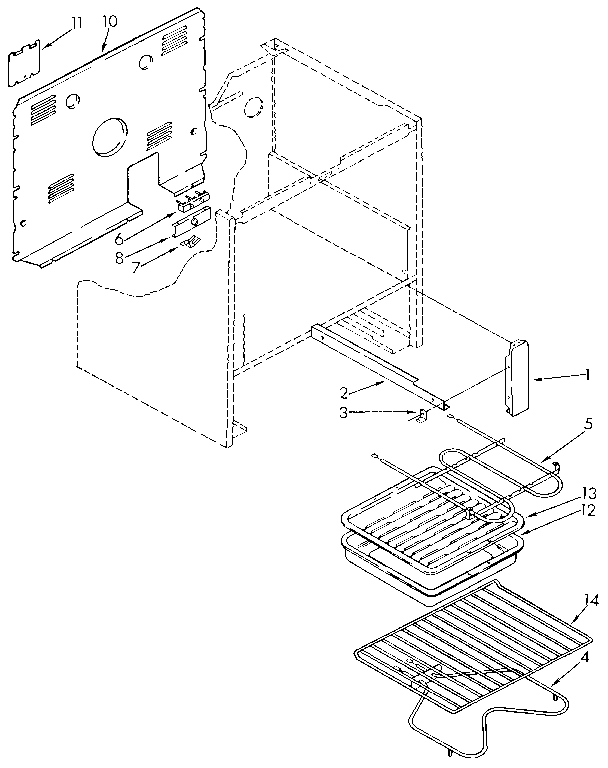 Whirlpool RF302BXXG1 broiler and oven burner section diagram