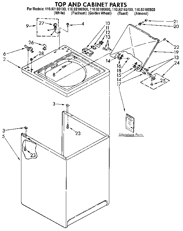 Kenmore 11092180700 top and cabinet diagram