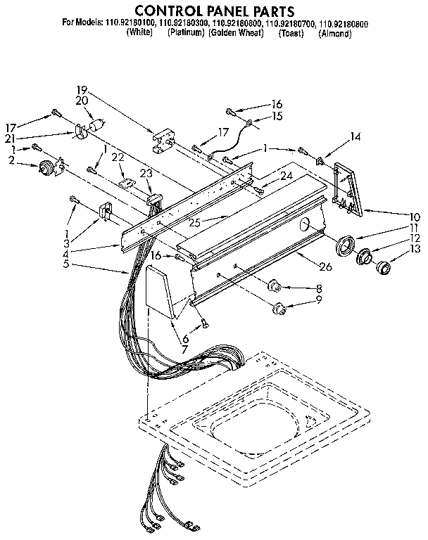 Kenmore 11092180700 control panel diagram