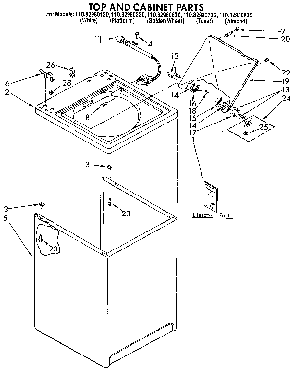 Kenmore 11082980330 top and cabinet diagram