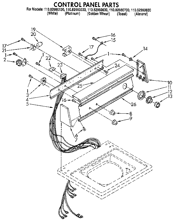 Kenmore 11082980330 control panel diagram