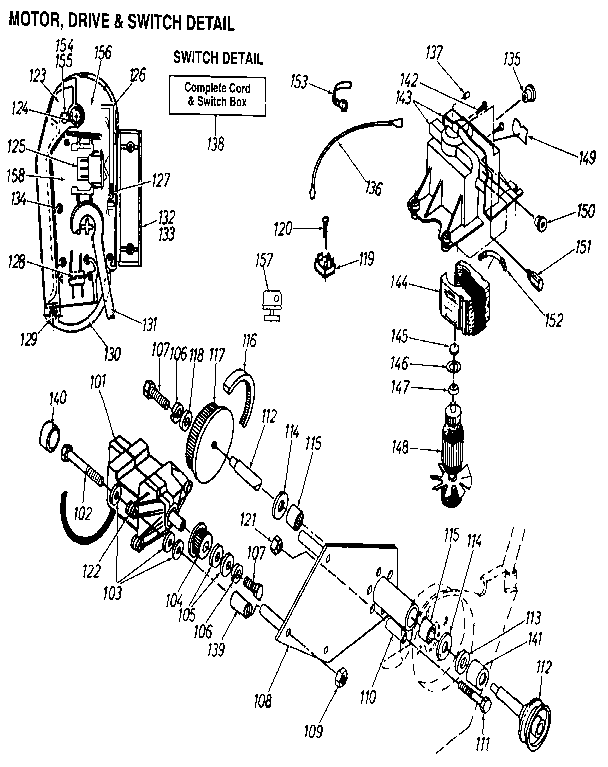 Craftsman 247882902 motor, drive & switch detail diagram