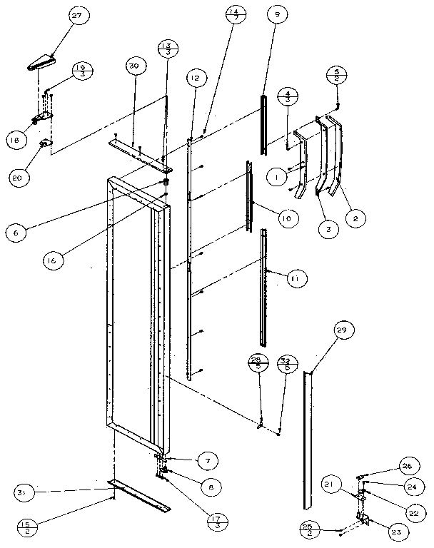 Amana 36048-P1122102W freezer door hinge & trim diagram