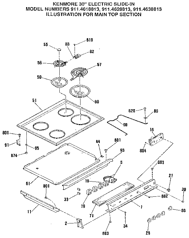 Kenmore 9114638813 main top section diagram